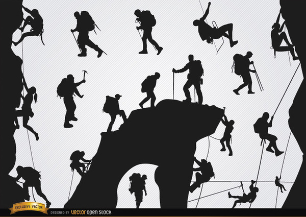 People Silhouette Mountain Climbing Icons People Silhouette Mountain Climbing Icons