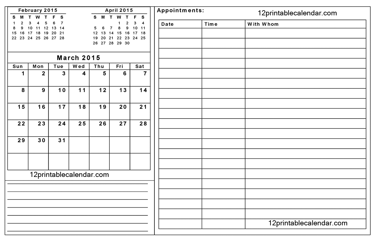 Printable 2015 Monthly Calendar Word