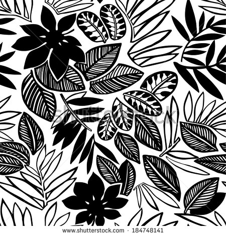 Tropical Leaves Black and White
