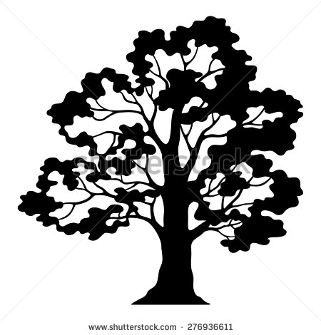 Black and White Oak Tree Silhouette