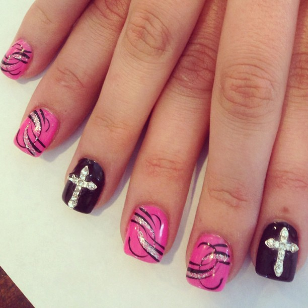 Crosses Nail Designs with Rhinestones