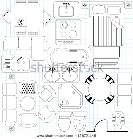 Floor Plan Furniture Icons Simple Vector Outline