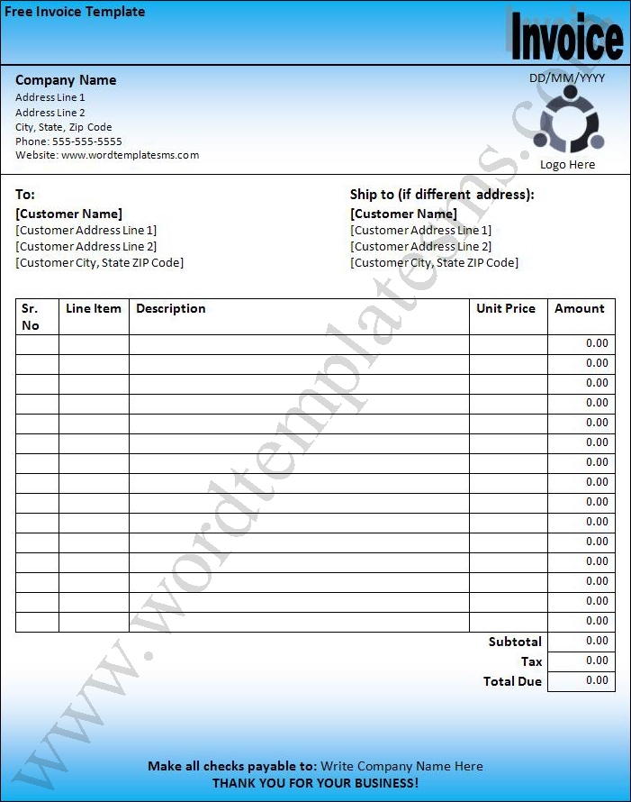 Free Invoice Template Downloads