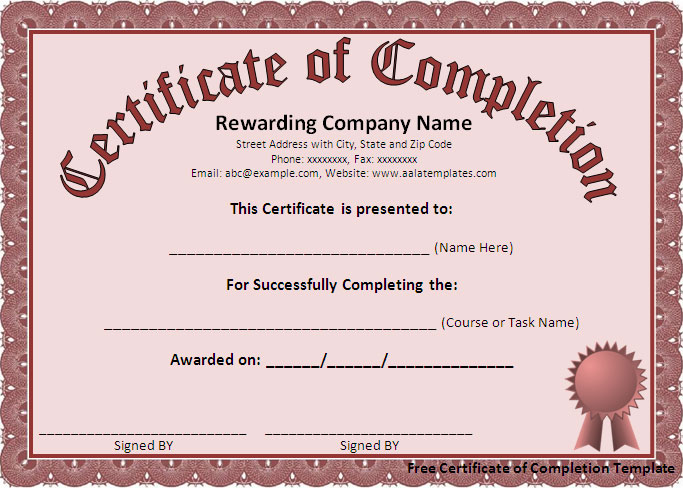 Free Word Certificate Completion Templates