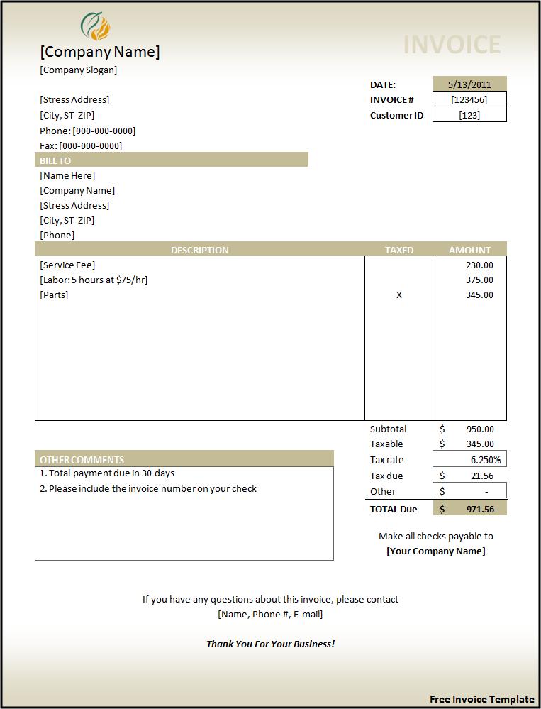 Free Word Invoice Template