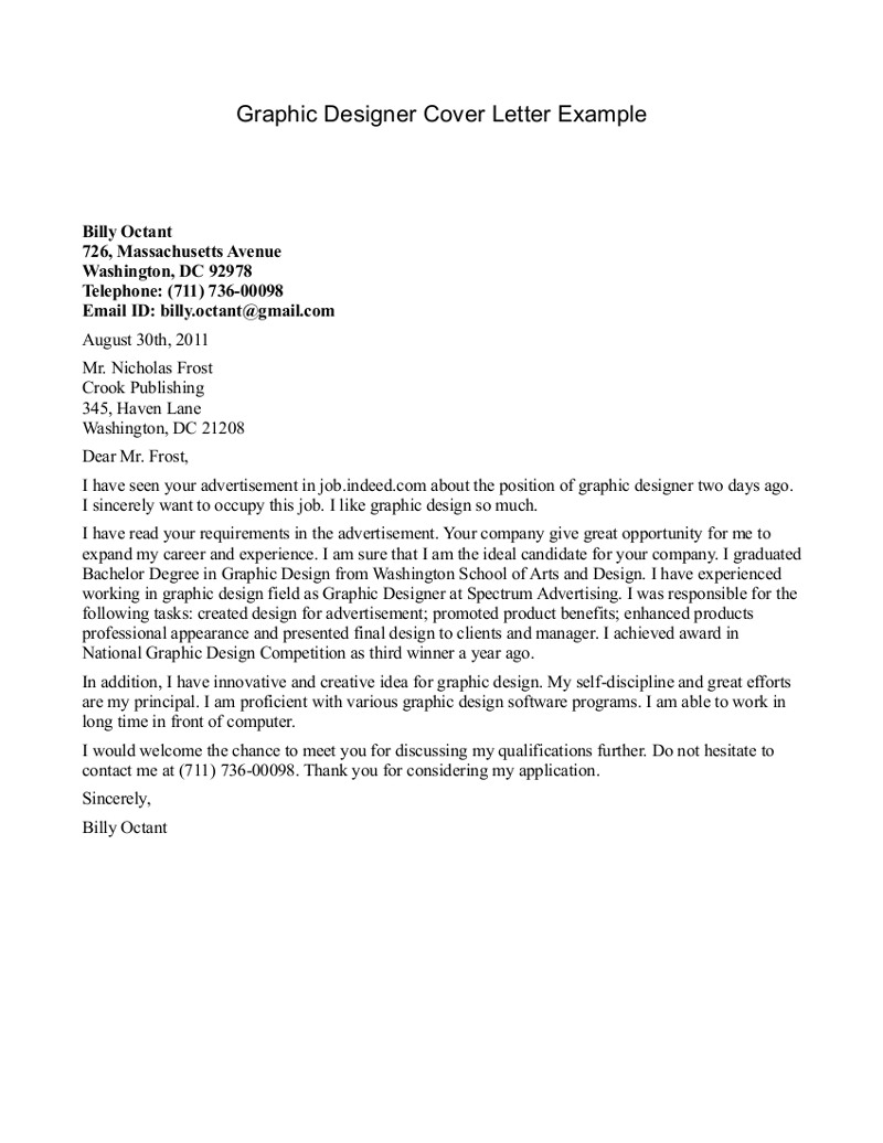 Graphic Design Cover Letter Examples Graphic Design Cover Letter Examples