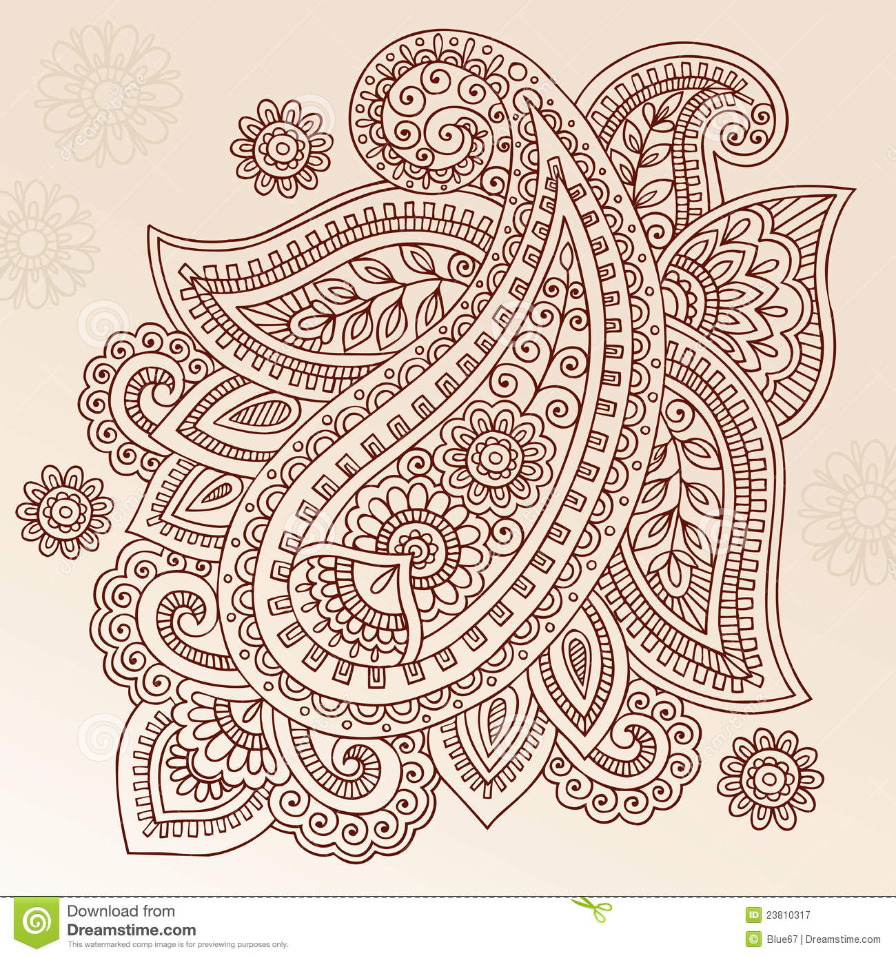 Paisley Flowers Henna Tattoo Design