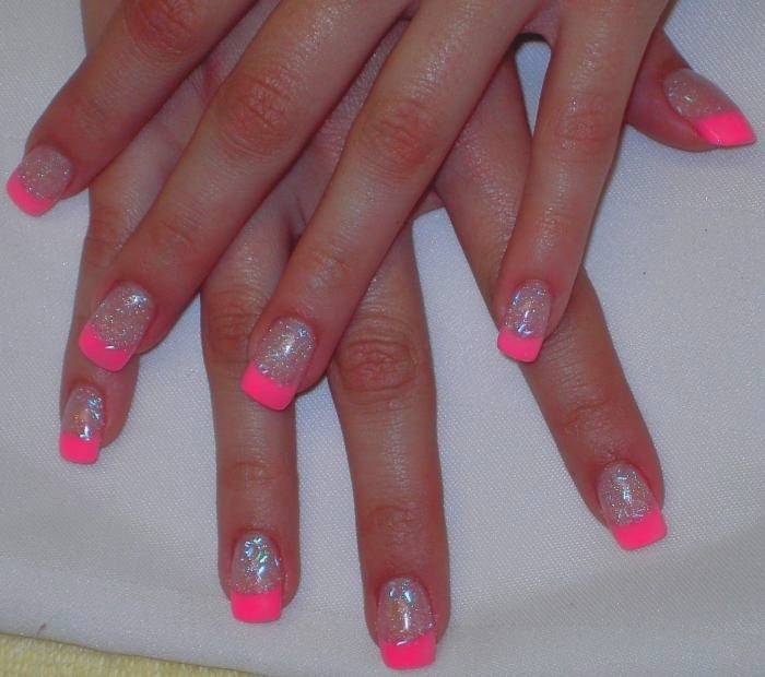 Pink Acrylic Nails with Glitter Tips Pink Acrylic Nails with Glitter Tips