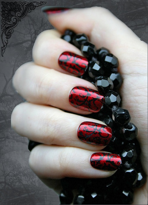 Red and Black Nail Design