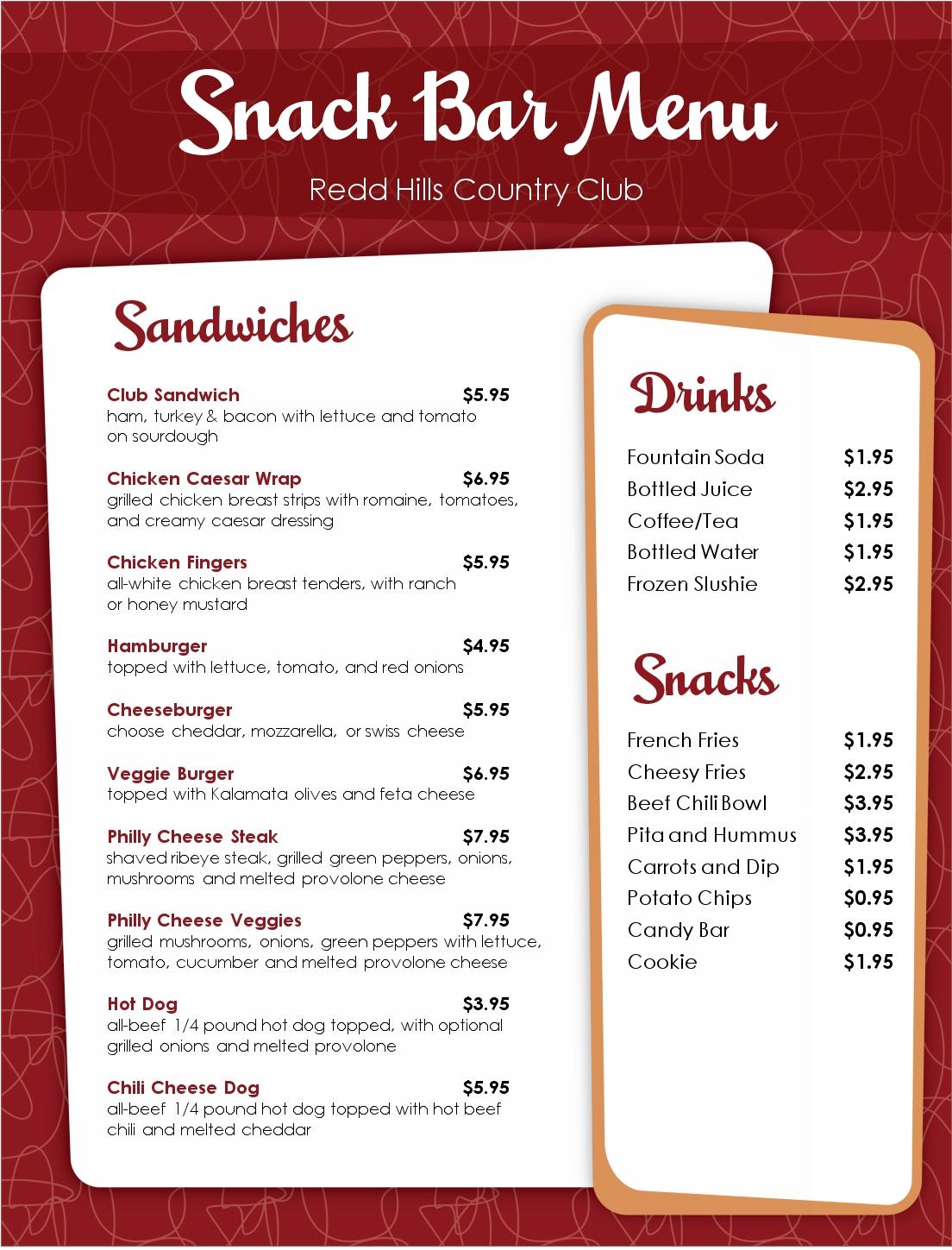 Snack Bar Menu Template