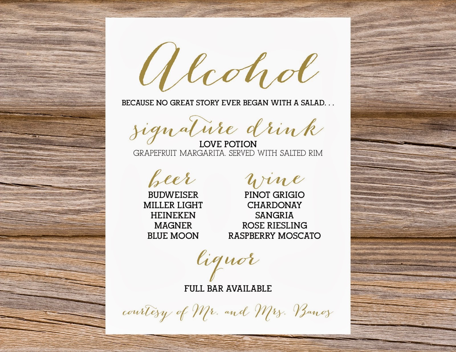 Wedding Bar Menu Template