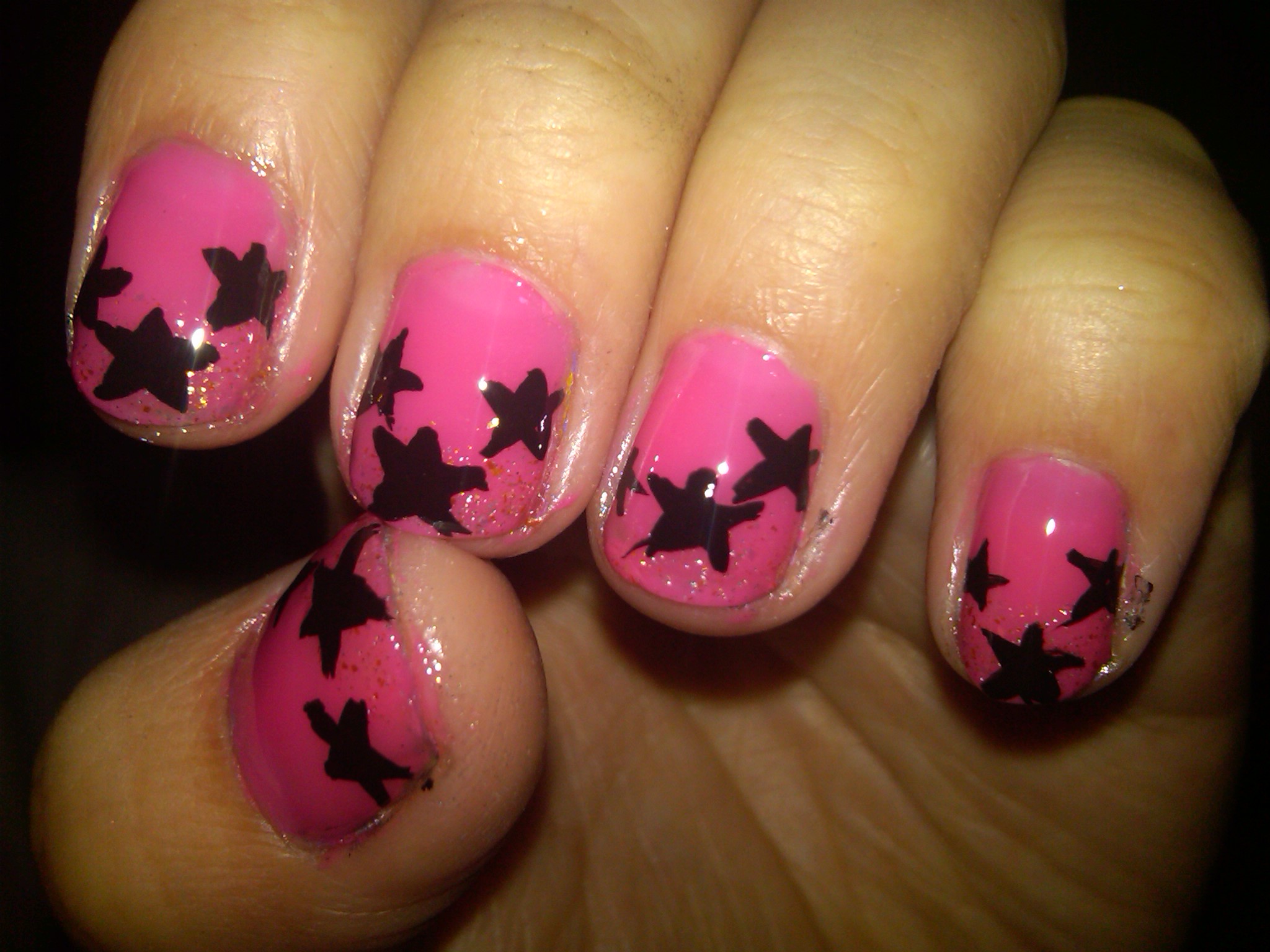 Black and Pink Acrylic Nail Design