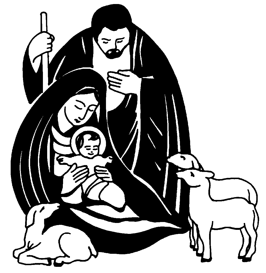 Black and White Nativity Clip Art
