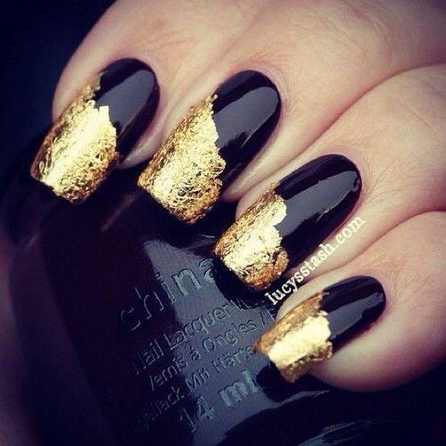 12 Black And Gold Nail Art Designs Images
