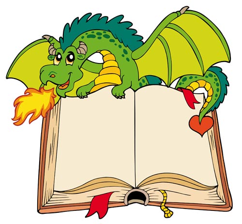 Cartoon Dragon Reading a Book