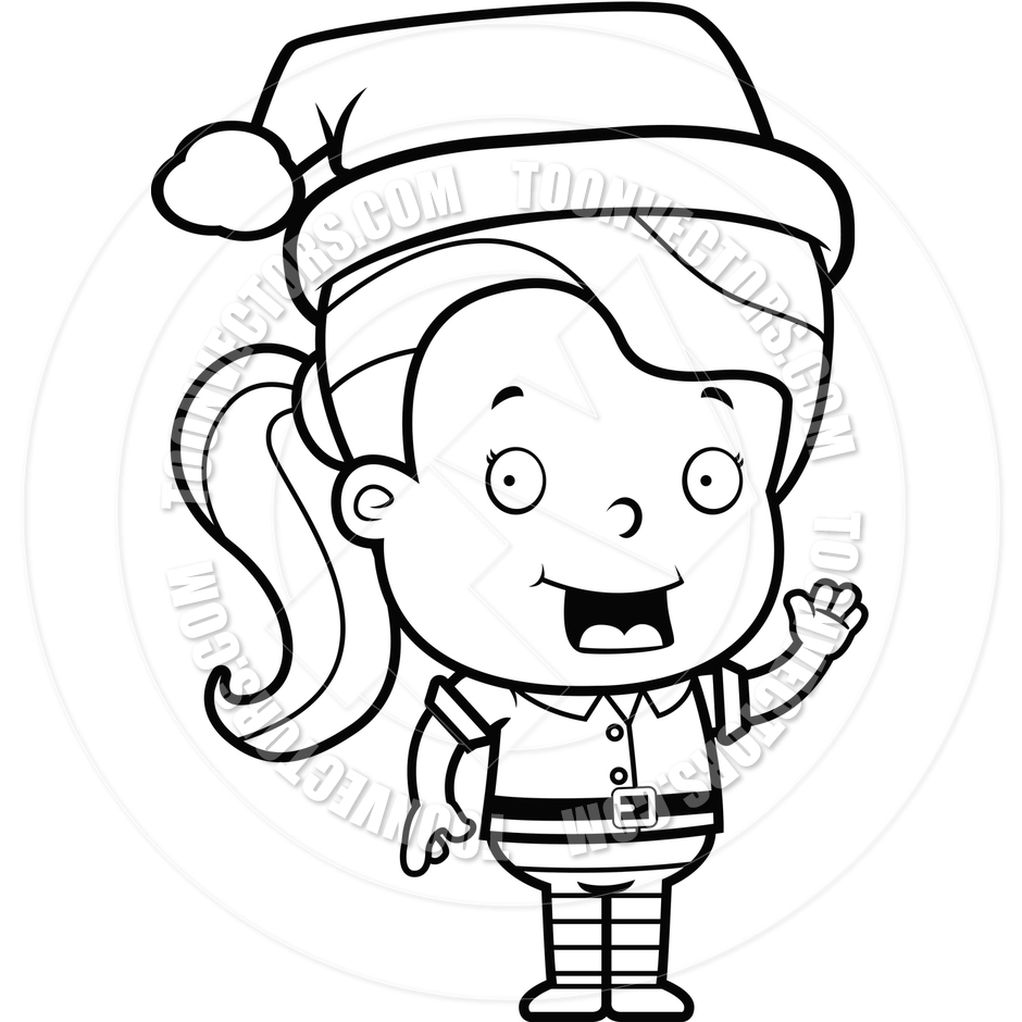 Christmas Elf Clip Art Black and White