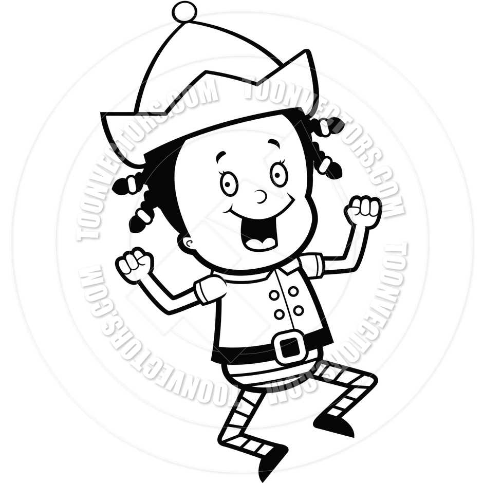 Christmas Elf Clip Art Black and White