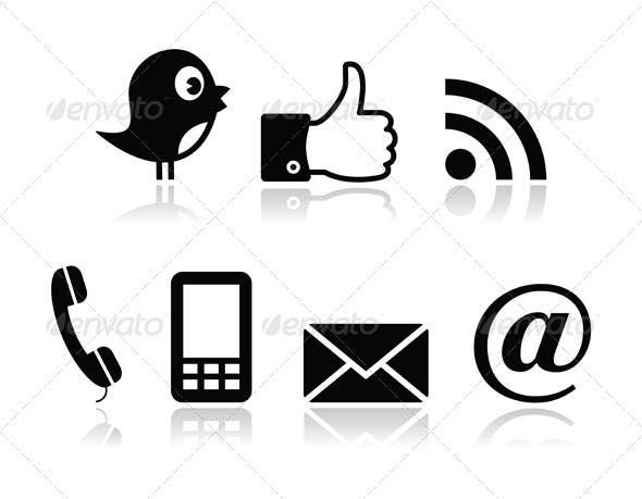 Contact Social Media Icons Black and White
