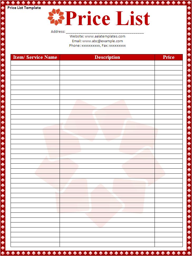 Free Price List Template Free Price List Template