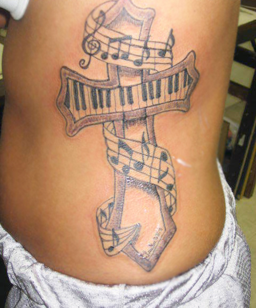 Music Note and Cross Tattoo Design