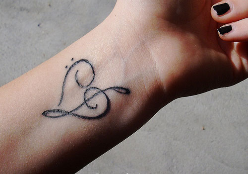 Music Note Heart Wrist Tattoo