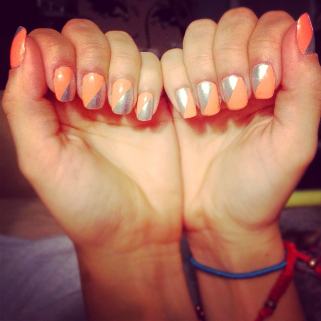 Orange and Silver Nails
