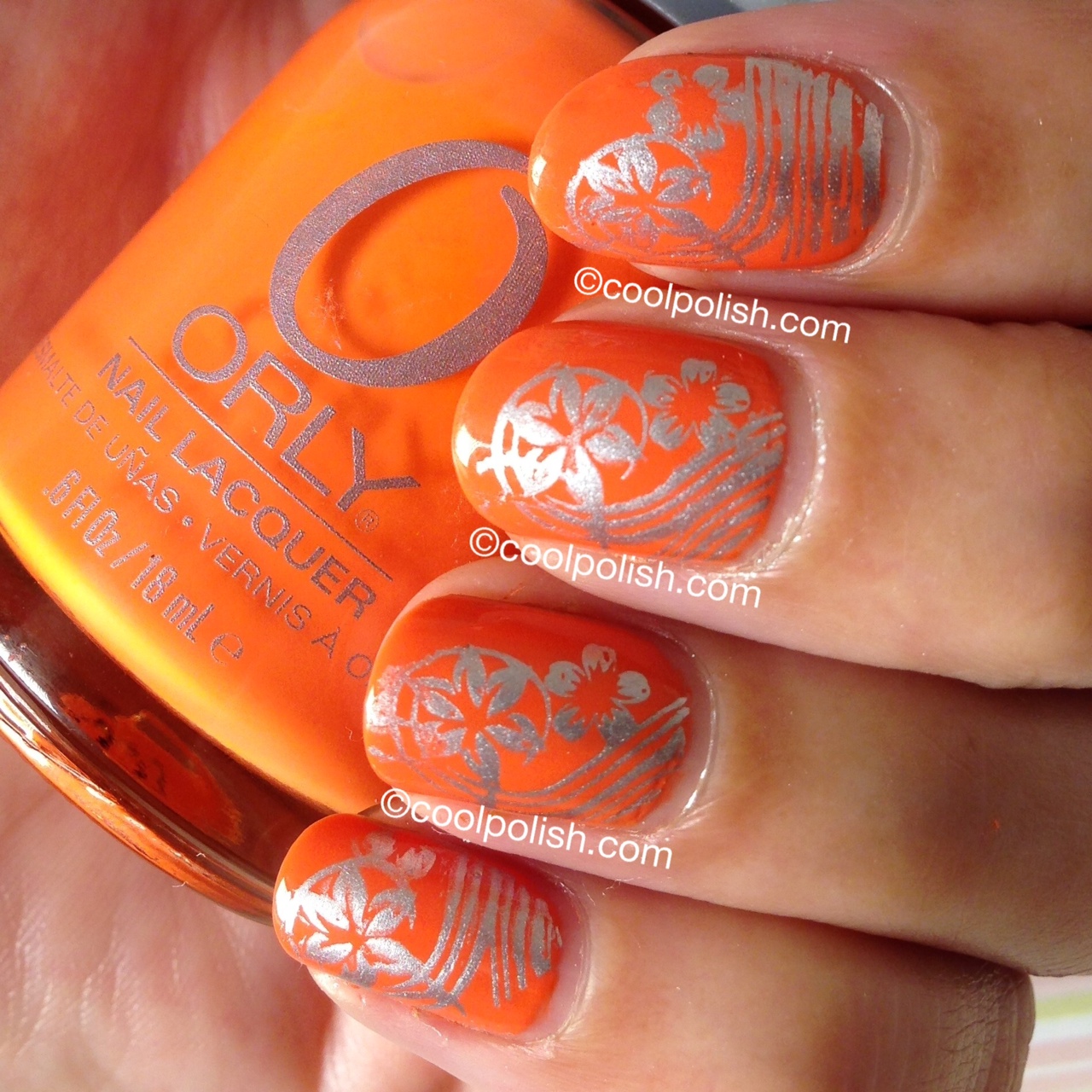 Orange with Silver Nail Design Orange with Silver Nail Design