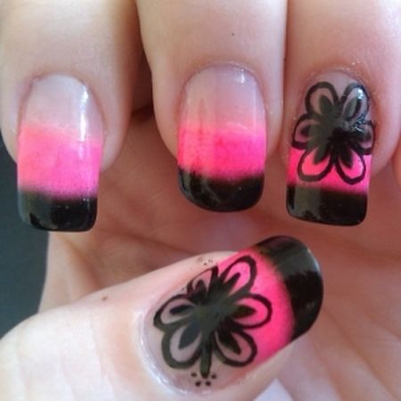 Pink and Black Nail Art Design