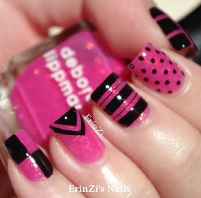 Pink and Black Nail Design