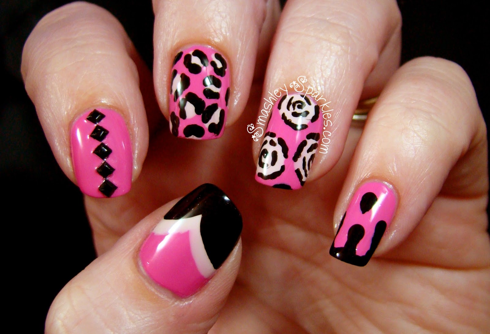 Pink and Black Nail Design