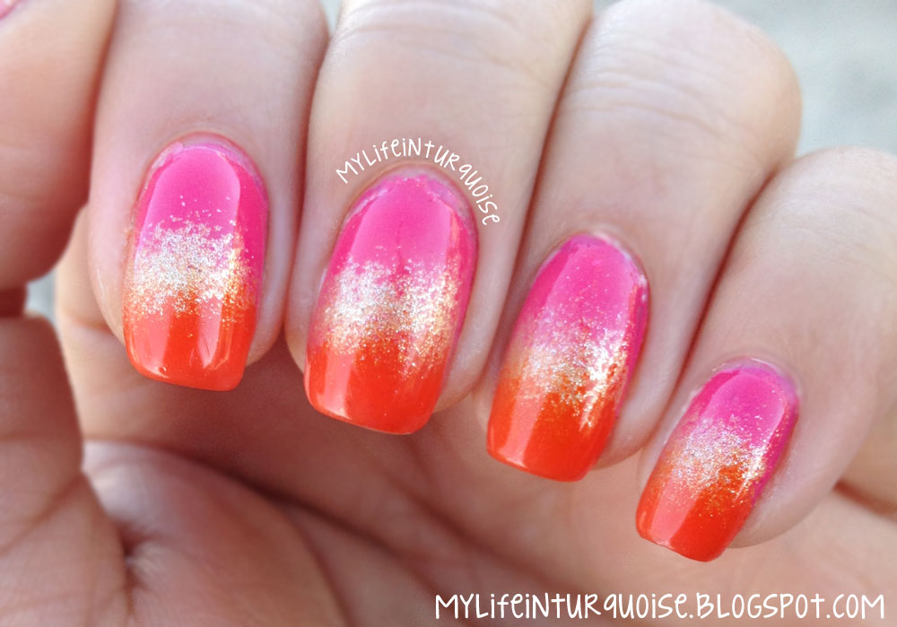 orange pink and white nail design