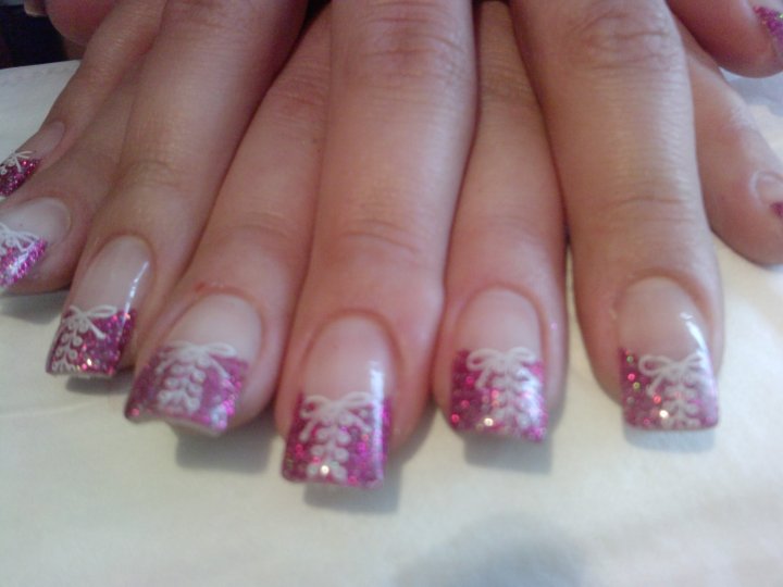 Pink and White Nails with Design
