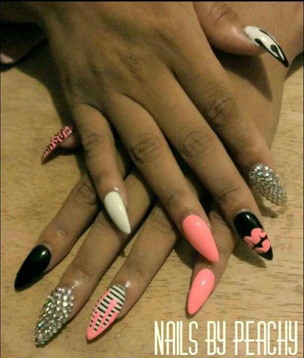 Pink Black and Silver Nail Design