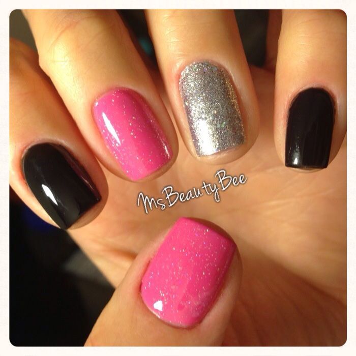 Pink Black and Silver Nails Pink Black and Silver Nails