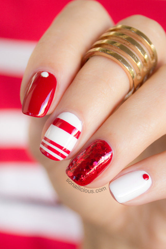 Red and White Nail Art