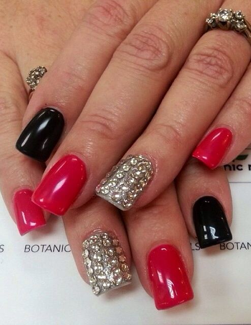 Red Black and Silver Nail Designs
