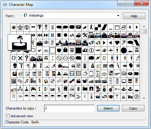 Webdings Character Map