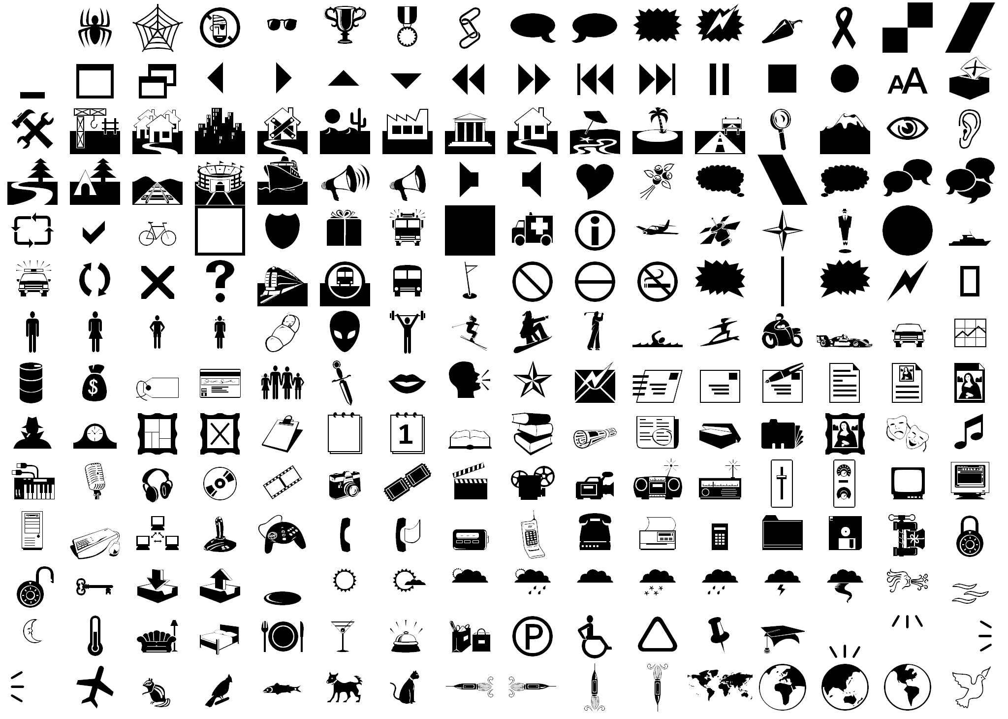 Wingdings 3 Symbols Chart