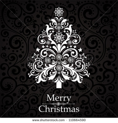 Black and White Christmas Tree Vector