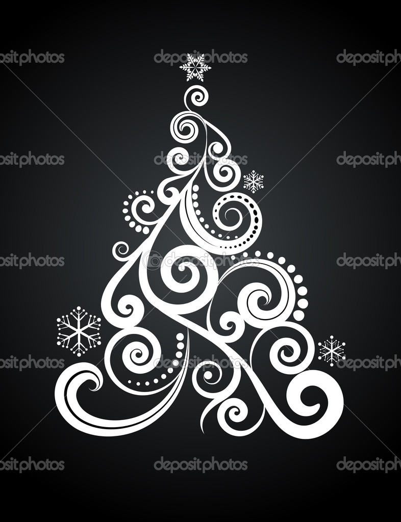 Black and White Christmas Tree Vector
