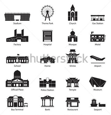 Black and White School Building Icons