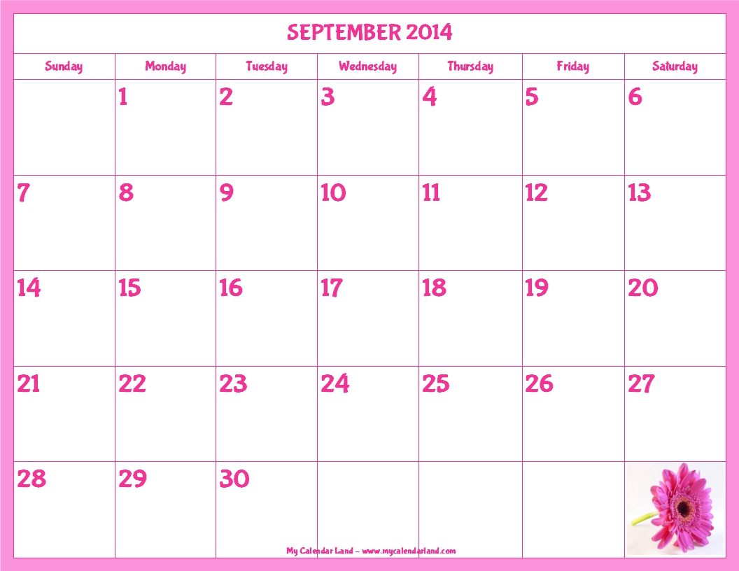 Blank Monthly Calendar 2014