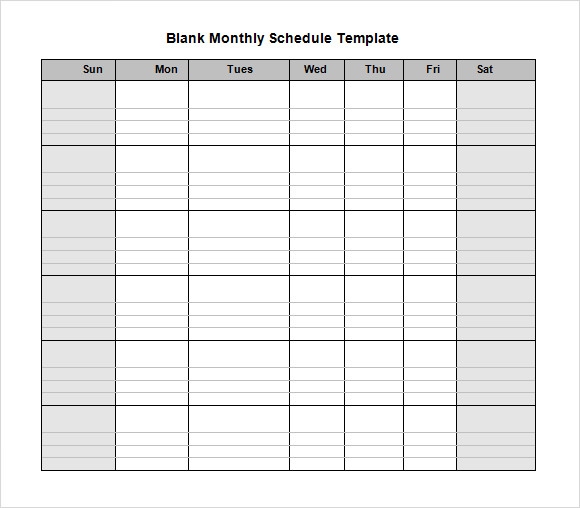 Blank Monthly Work Schedule Template