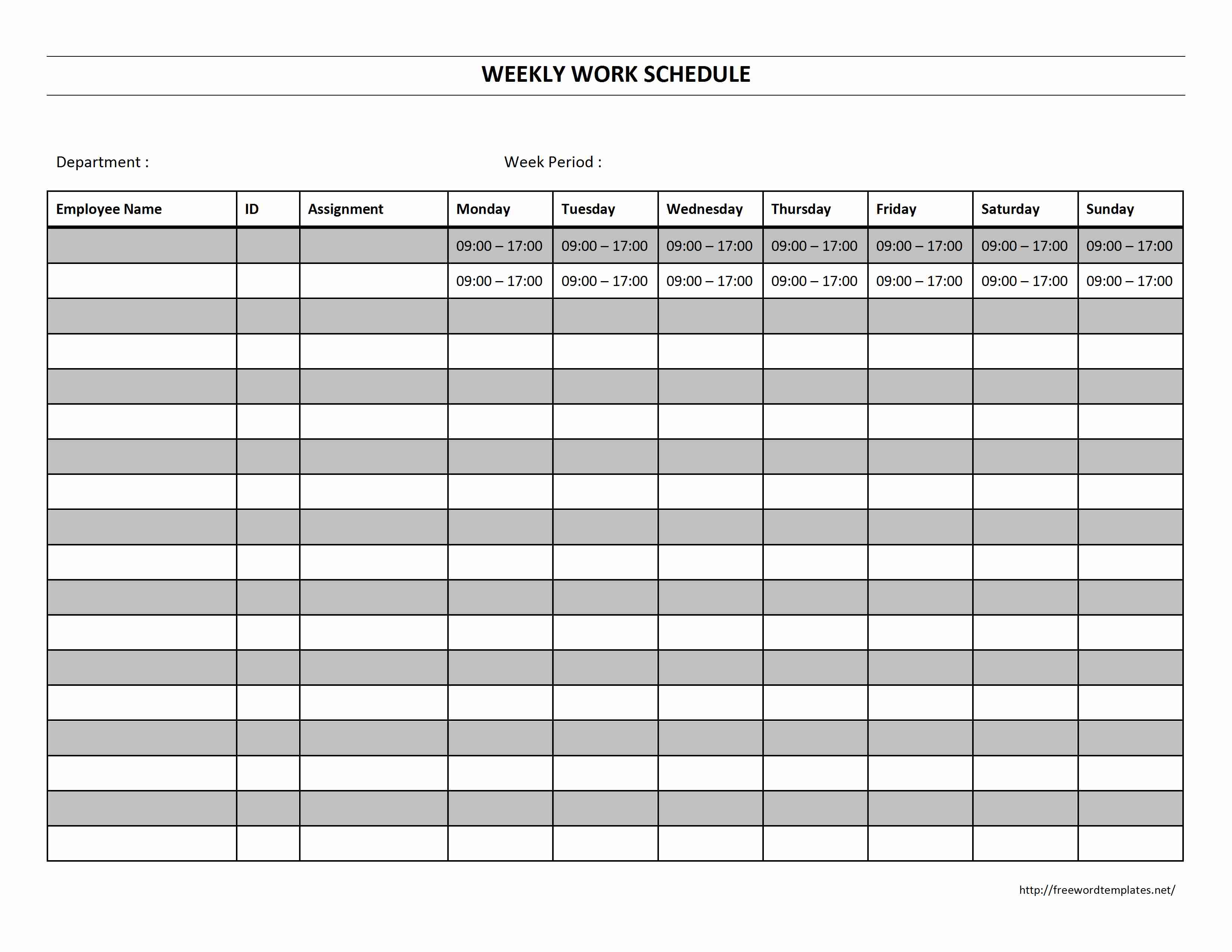 Blank Weekly Work Schedule Template