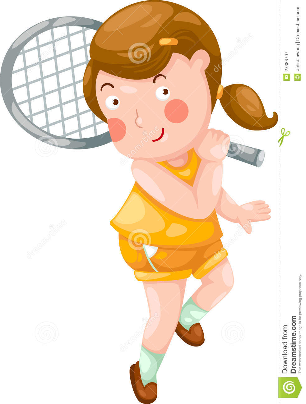 Cartoon Girl Playing Tennis