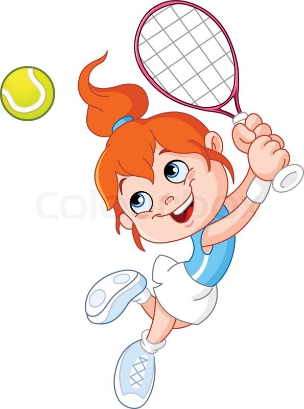 Cartoon Girl Playing Tennis