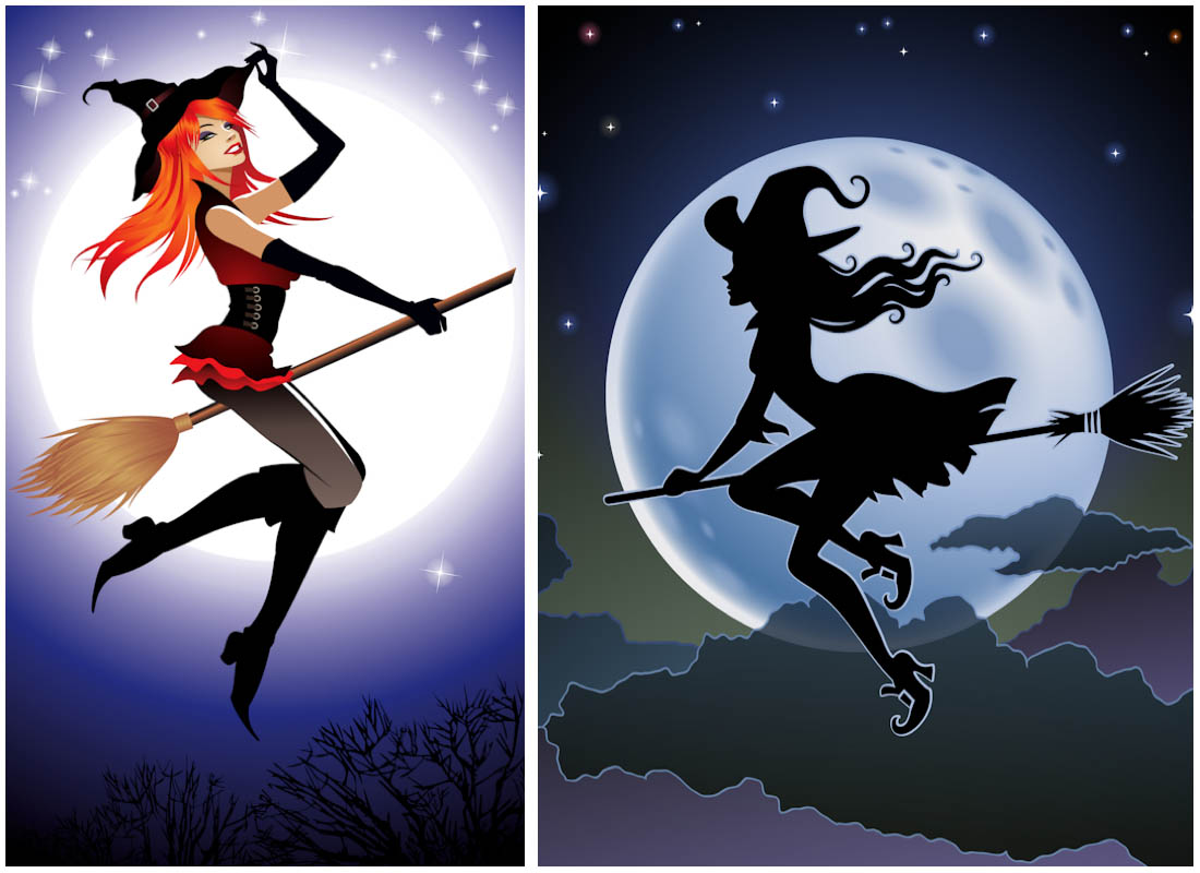 Halloween Witches On Brooms