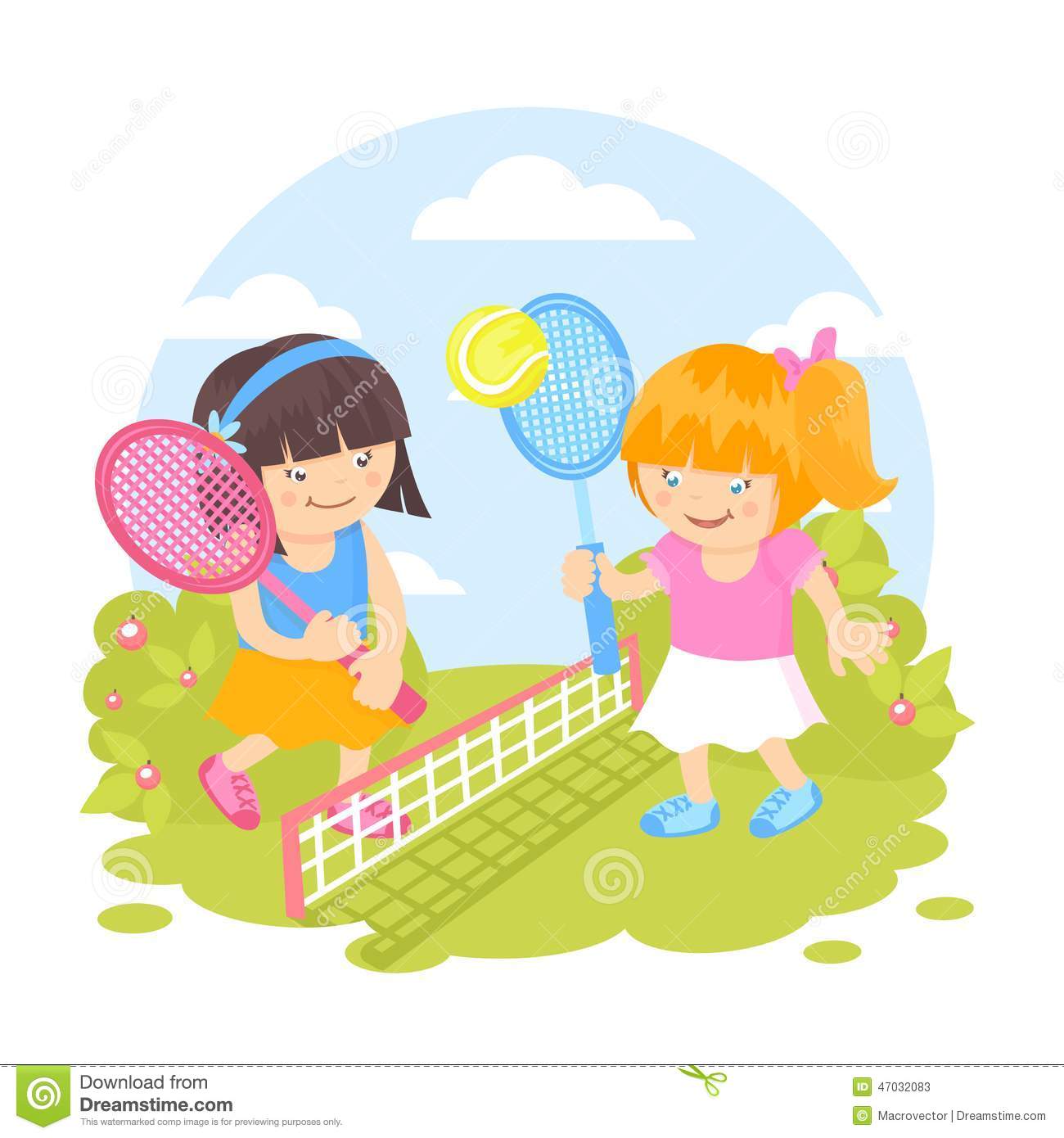 Kids Playing Tennis Girls