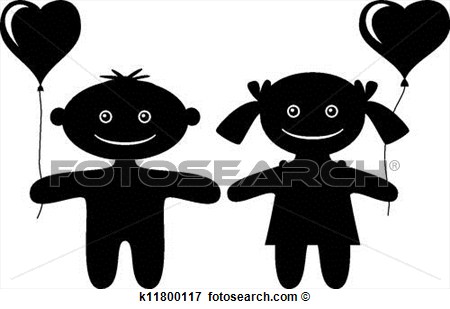 Little Boy with Balloon Silhouette Clip Art