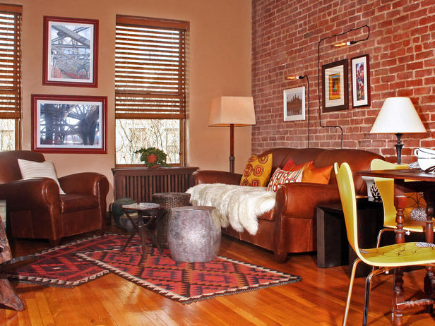 Living Room with Brick Wall